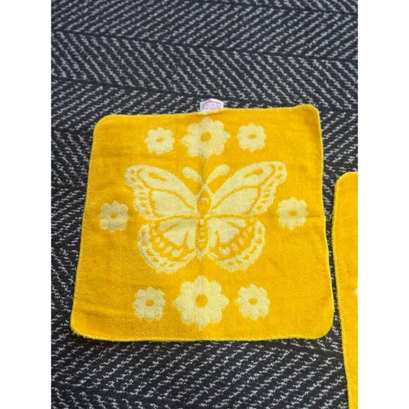 VTG Mary's Yellow Butterfly Floral Washcloth Set - 11.75" Cotton Polyester USA - Picture 2 of 7